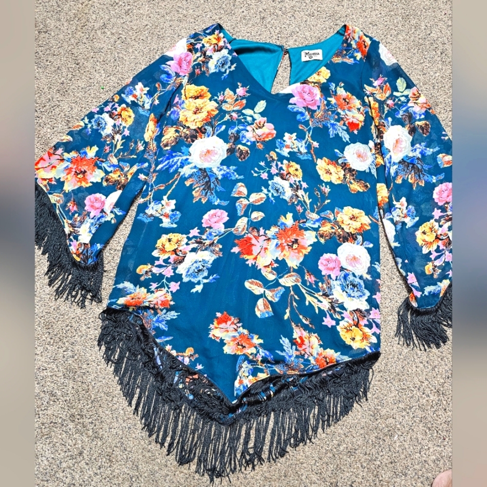 Show Me Your Mumu Shirt  Green Floral V Neck Long Sleeve Lined Blouse
